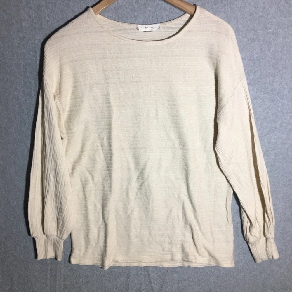 Womens Beceel Blouse Cream Boho Beachy Cottage Core Coastal Thin Wide Neck